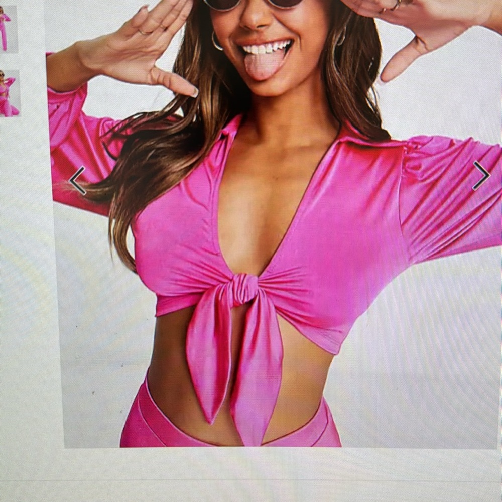 Asos tie front crop top size 6 neon pink new with tag